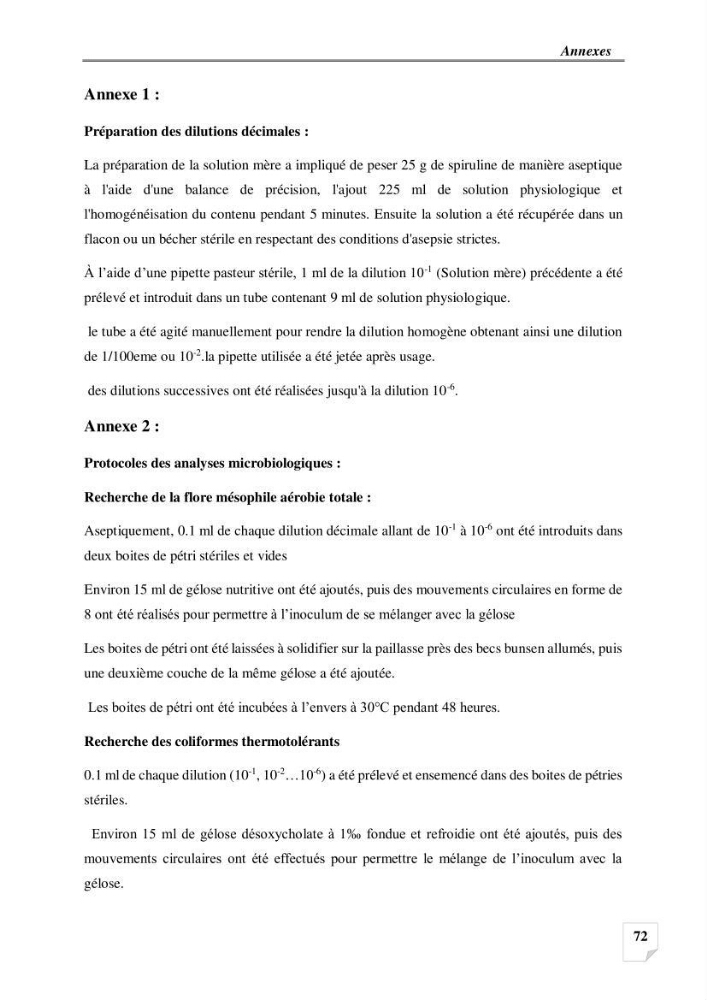 Production, analyse et valorisation de microalgues (Spiruline)