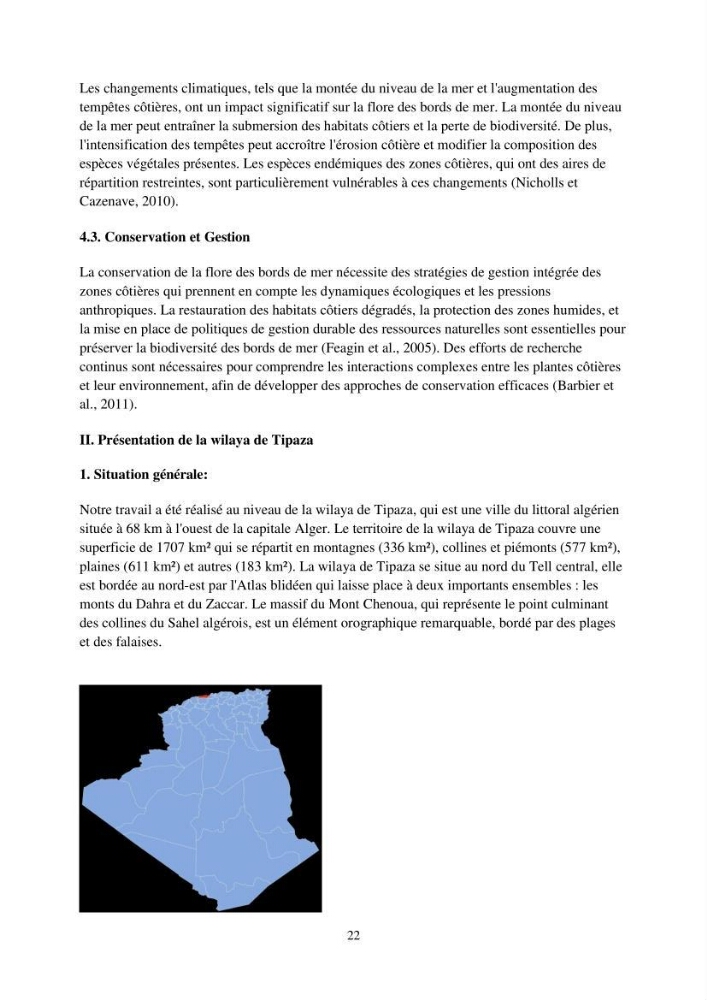 Caractérisation d\'un site d\'intérêt écologique (El Hamdania, Tipaza ) comme habita d\'éspèces protégées