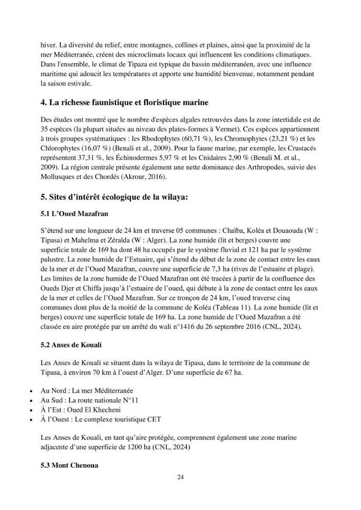 Caractérisation d\'un site d\'intérêt écologique (El Hamdania, Tipaza ) comme habita d\'éspèces protégées