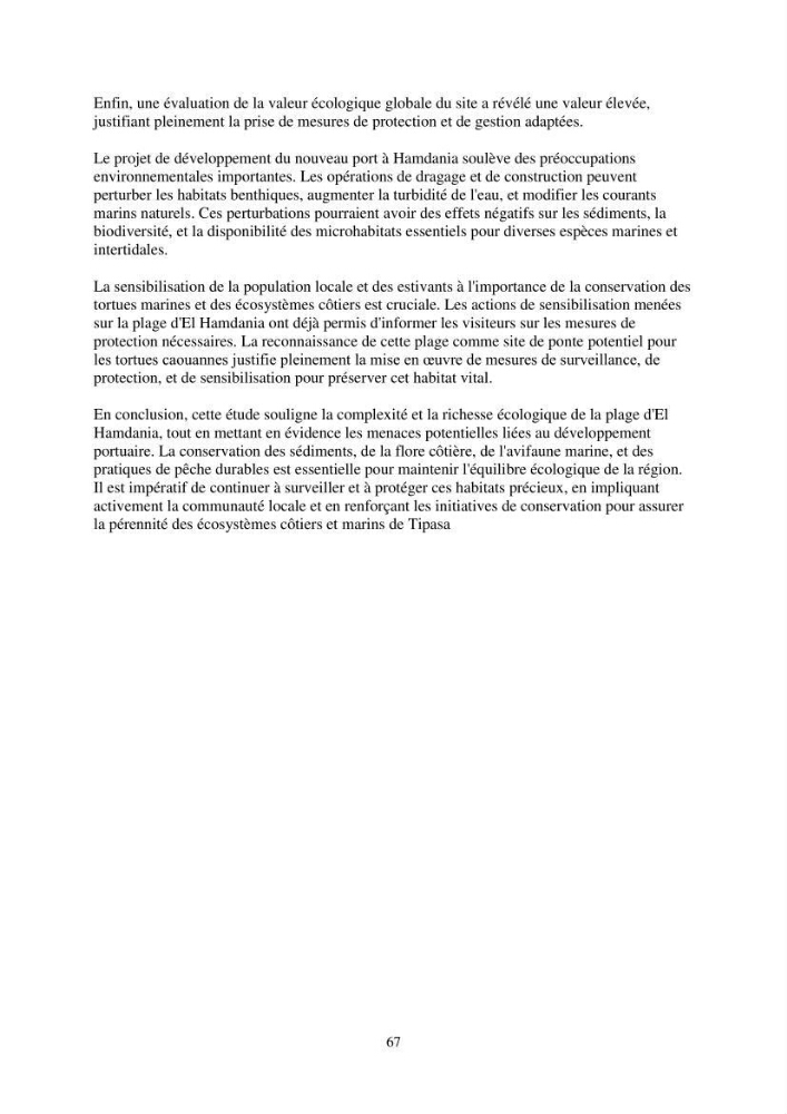 Caractérisation d\'un site d\'intérêt écologique (El Hamdania, Tipaza ) comme habita d\'éspèces protégées