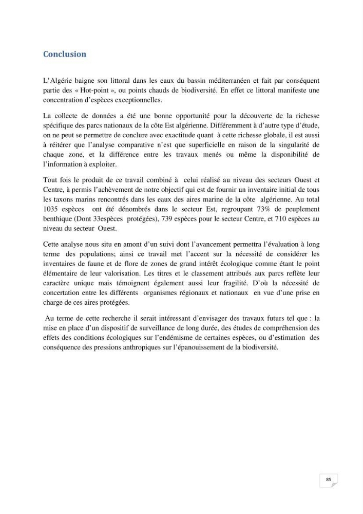 Inventaire de la faune et de la flore marine remarquable des espaces d\'intérêt écologique du secteur Est de la côte Algérienne