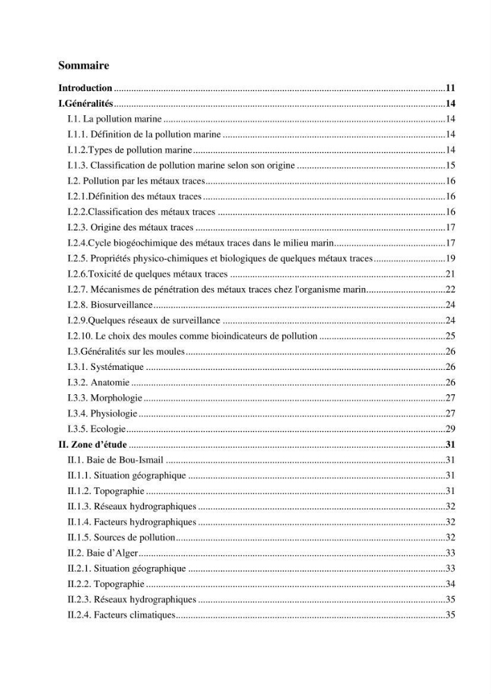 Les métaux traces dans les moules: Etude rétrospective et comparative dans les côtes centrales algériennes (baies de Zemmouri, d’Alger et de Bou-Ismail).