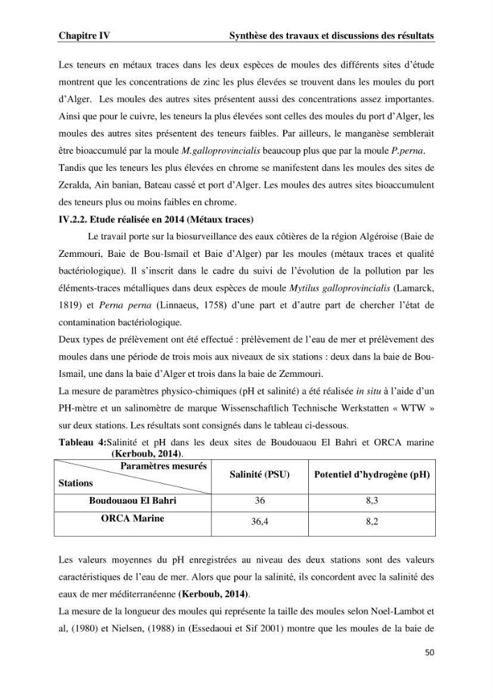 Les métaux traces dans les moules: Etude rétrospective et comparative dans les côtes centrales algériennes (baies de Zemmouri, d’Alger et de Bou-Ismail).