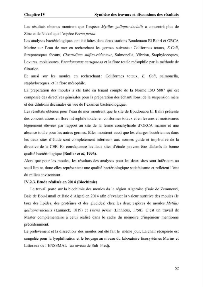 Les métaux traces dans les moules: Etude rétrospective et comparative dans les côtes centrales algériennes (baies de Zemmouri, d’Alger et de Bou-Ismail).