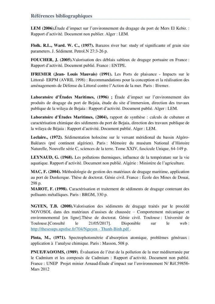 L\'étude d\'impact des produits de dragage du port de Bejaia sur l\'environnement \' arrière port \':