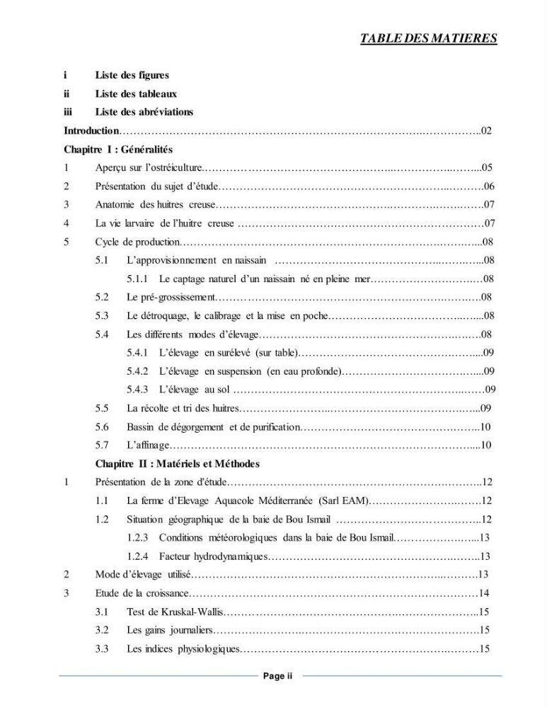 Etude de la croissance de l\'Huitre creuse Crassostrea Gigas (Thunberg, 1793) Ain Tagourait Tipaza
