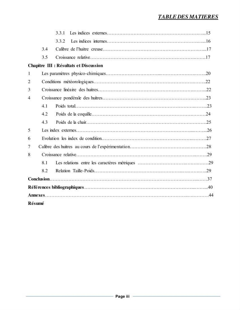 Etude de la croissance de l\'Huitre creuse Crassostrea Gigas (Thunberg, 1793) Ain Tagourait Tipaza