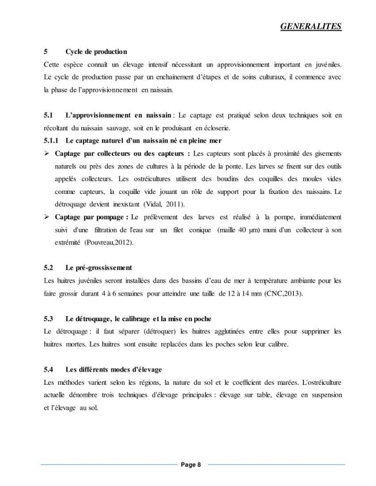 Etude de la croissance de l\'Huitre creuse Crassostrea Gigas (Thunberg, 1793) Ain Tagourait Tipaza