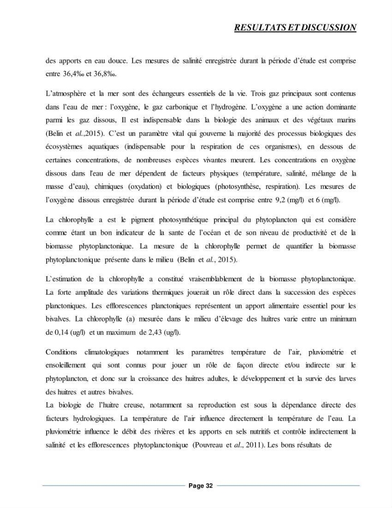 Etude de la croissance de l\'Huitre creuse Crassostrea Gigas (Thunberg, 1793) Ain Tagourait Tipaza