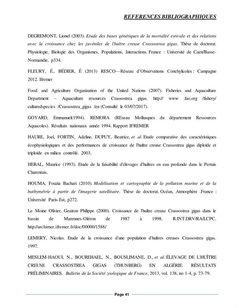 Etude de la croissance de l\'Huitre creuse Crassostrea Gigas (Thunberg, 1793) Ain Tagourait Tipaza