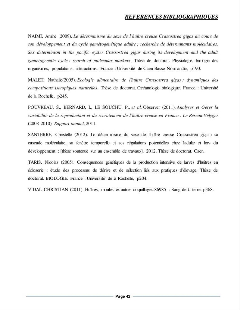 Etude de la croissance de l\'Huitre creuse Crassostrea Gigas (Thunberg, 1793) Ain Tagourait Tipaza