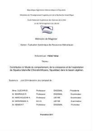 Contribution à l'étude du comportement, de croissance et de l'exploitation de squalus bleinveil ( chodrichthyens, squalidae) dans le bassin algerien: