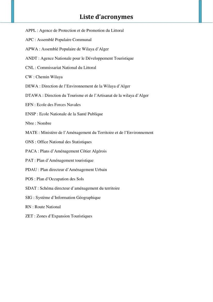 Evaluation de la mise en oeuvre de la loi n°02-02 relative à la protection et à la valorisation du littoral au niveau de l\'Est de la wilaya d\'Alger