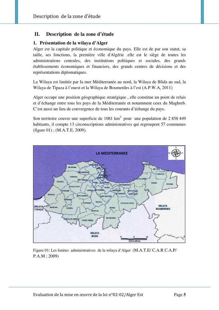Evaluation de la mise en oeuvre de la loi n°02-02 relative à la protection et à la valorisation du littoral au niveau de l\'Est de la wilaya d\'Alger