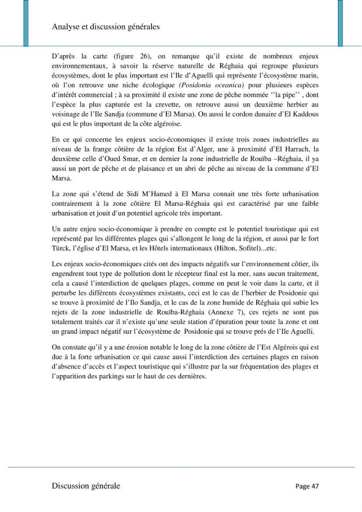 Evaluation de la mise en oeuvre de la loi n°02-02 relative à la protection et à la valorisation du littoral au niveau de l\'Est de la wilaya d\'Alger