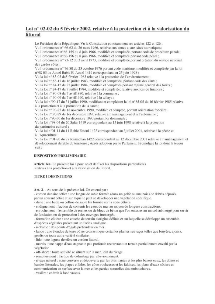 Evaluation de la mise en oeuvre de la loi n°02-02 relative à la protection et à la valorisation du littoral au niveau de l\'Est de la wilaya d\'Alger