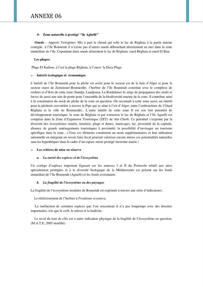 Evaluation de la mise en oeuvre de la loi n°02-02 relative à la protection et à la valorisation du littoral au niveau de l\'Est de la wilaya d\'Alger