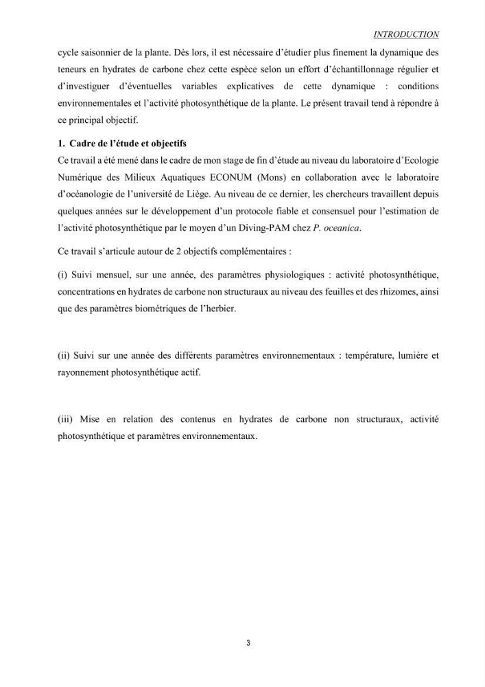 Etude échophysiologique de Posidonia oceanica (L.) Delile : mise en relation des contenus en sucres, la photosynthèse et la biométrie