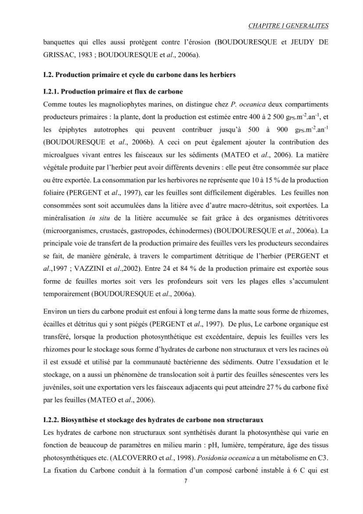 Etude échophysiologique de Posidonia oceanica (L.) Delile : mise en relation des contenus en sucres, la photosynthèse et la biométrie