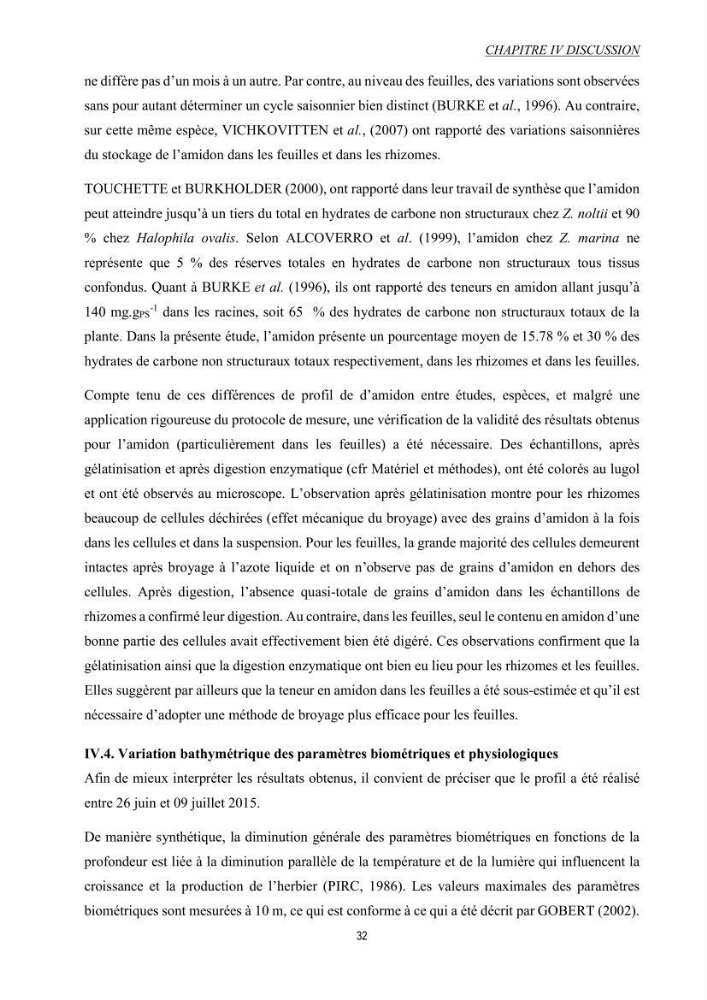 Etude échophysiologique de Posidonia oceanica (L.) Delile : mise en relation des contenus en sucres, la photosynthèse et la biométrie