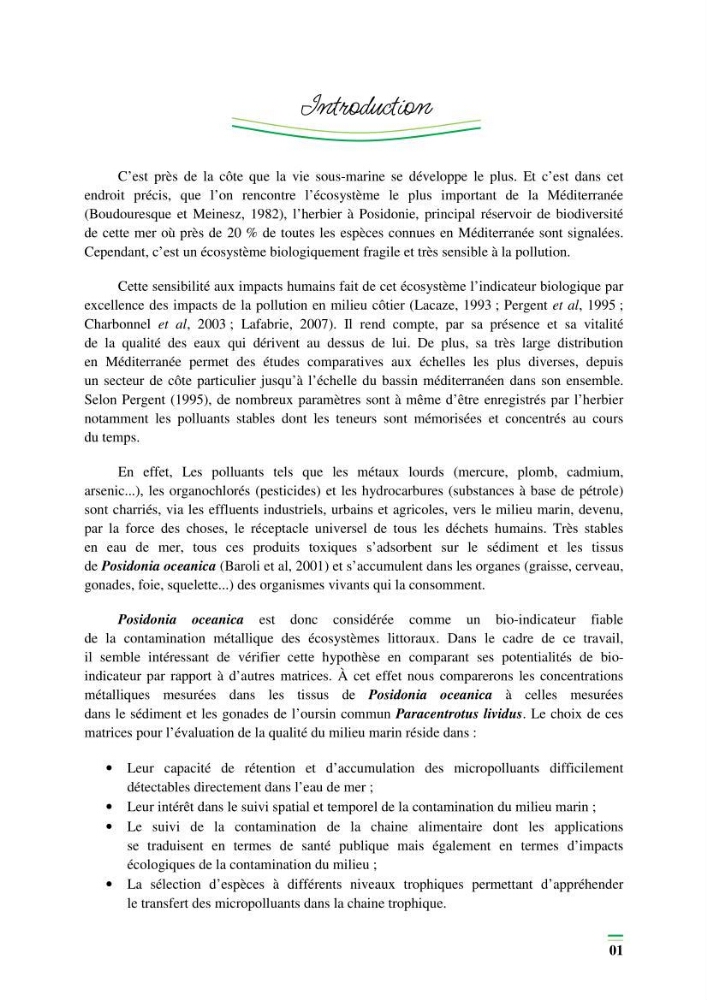 Contribution à l\'étude de l\'impact de la pollution chimique sur l\'herbier à Posidonie dans la baie de Bou-Ismaîl