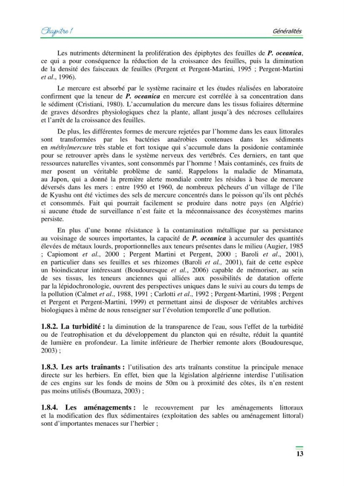 Contribution à l\'étude de l\'impact de la pollution chimique sur l\'herbier à Posidonie dans la baie de Bou-Ismaîl