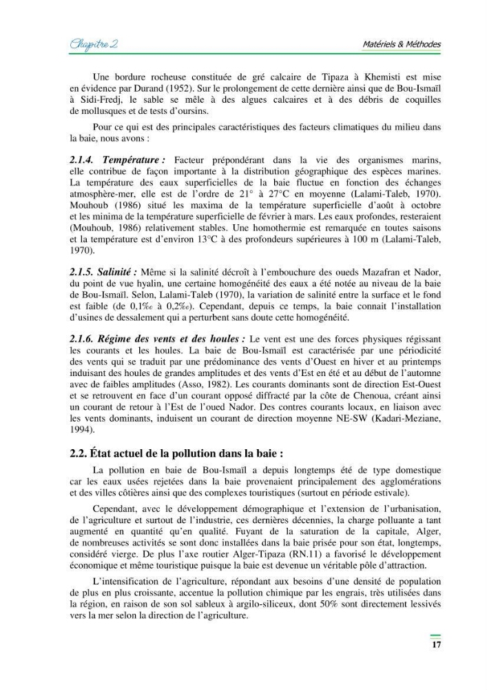 Contribution à l\'étude de l\'impact de la pollution chimique sur l\'herbier à Posidonie dans la baie de Bou-Ismaîl