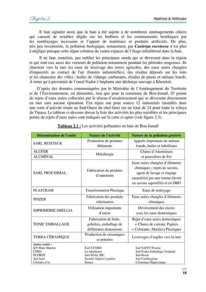 Contribution à l\'étude de l\'impact de la pollution chimique sur l\'herbier à Posidonie dans la baie de Bou-Ismaîl
