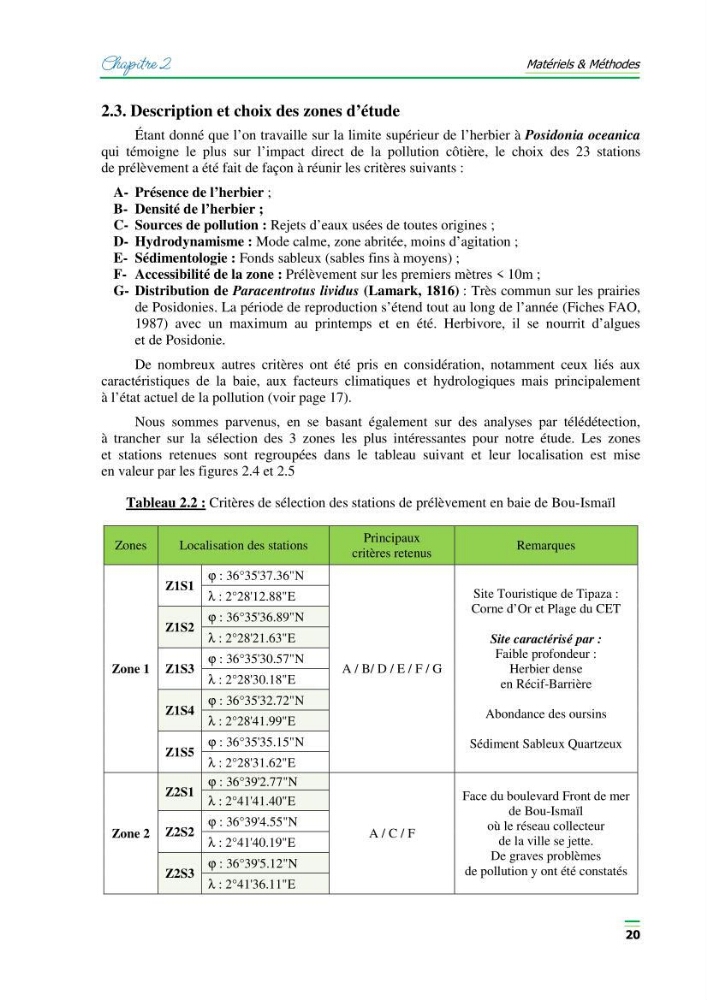 Contribution à l\'étude de l\'impact de la pollution chimique sur l\'herbier à Posidonie dans la baie de Bou-Ismaîl