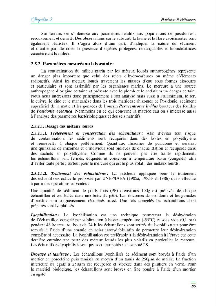 Contribution à l\'étude de l\'impact de la pollution chimique sur l\'herbier à Posidonie dans la baie de Bou-Ismaîl