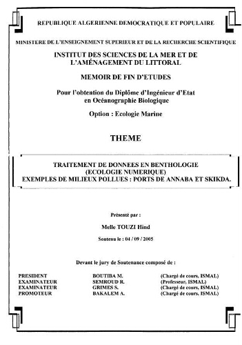 Traitement de données en benthologie (écologie numérique) exemple de milieux pollués Traitement de données en benthologie (écologie numérique) exemple de milieux pollués