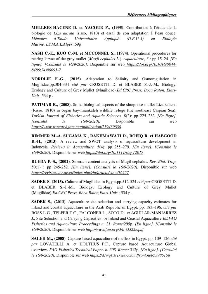 Acclimatation aux faibles salinités des alevins de mulet Chelon labrosus (Risso, 1826).: