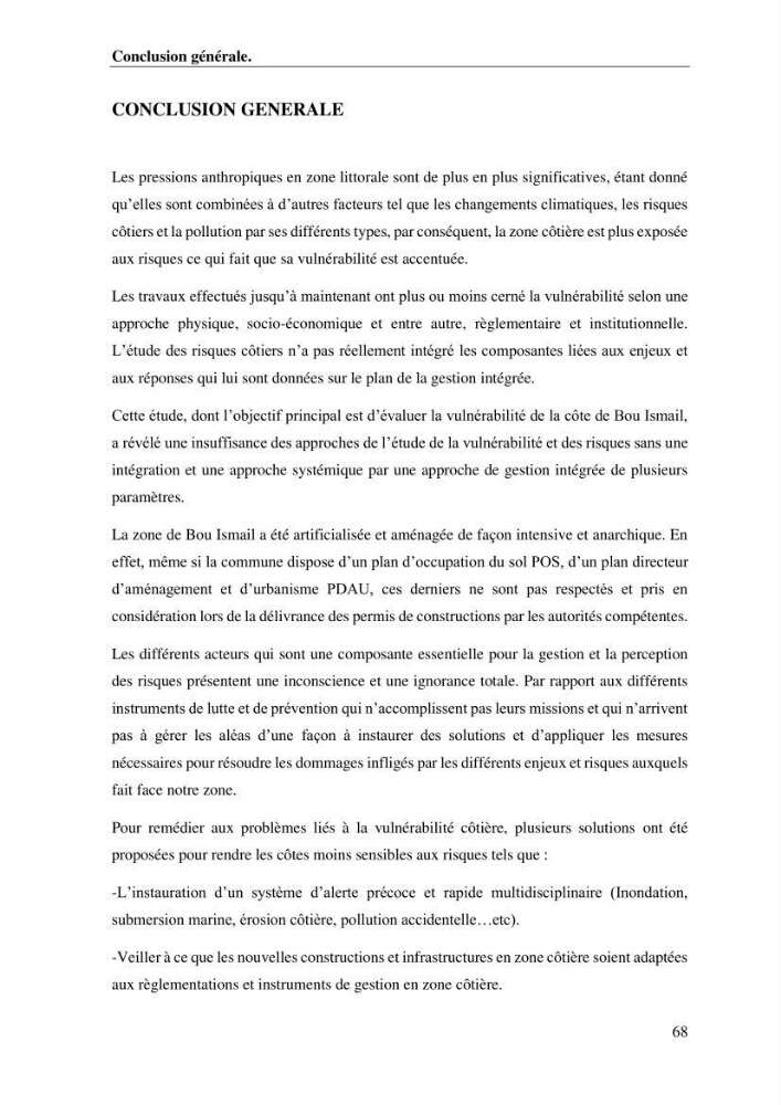 La vulnérabilité et la gestion de la zone côtière