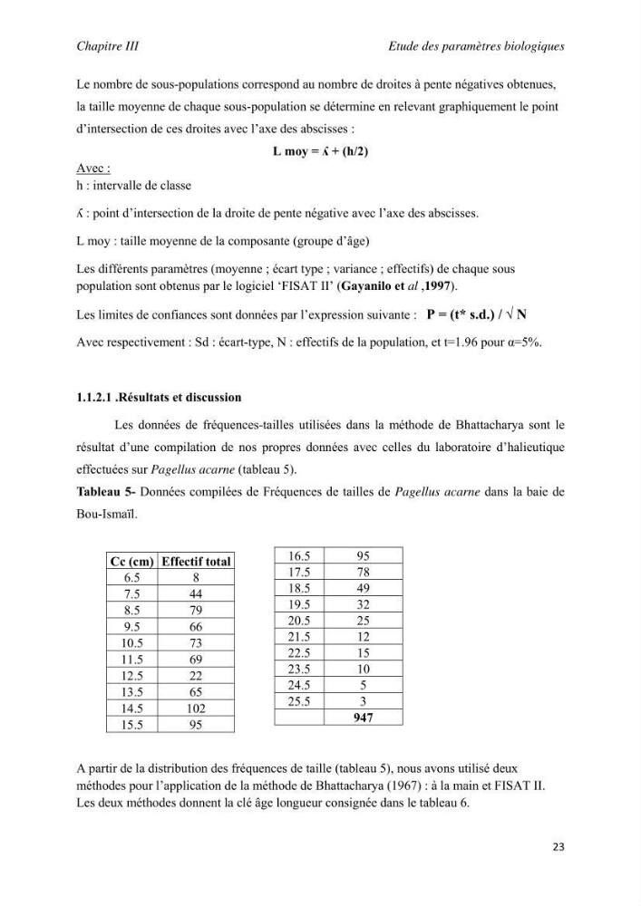 Contribution à l\'étude de l\'exploitation de pagellus acarne (Risso, 1826) de la baie de Bou- Ismail: