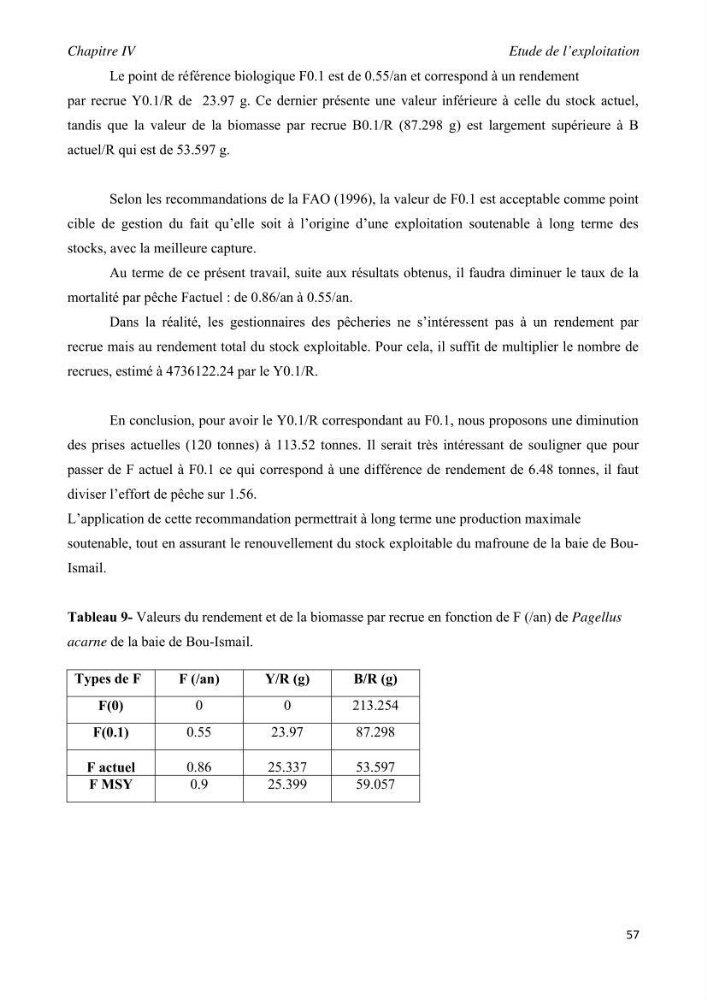 Contribution à l\'étude de l\'exploitation de pagellus acarne (Risso, 1826) de la baie de Bou- Ismail: