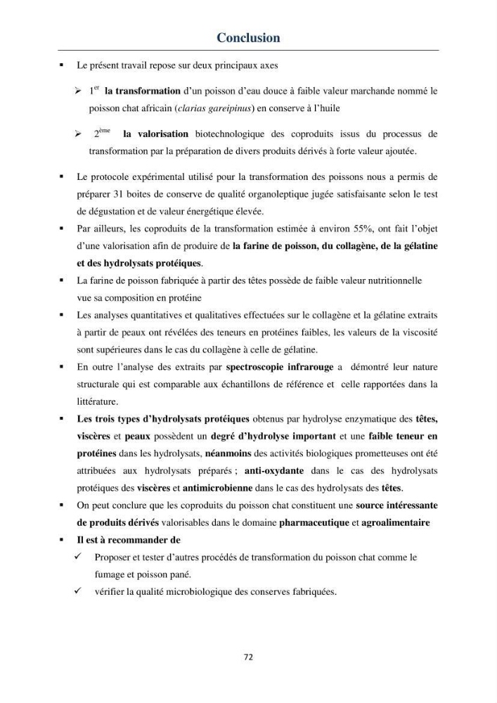 Fabrication des conserves alimentaires à partir du poisson chat africain Clarias gariepinus (Bruchell, 1822) et contribution à la valorisation des coproduits générés