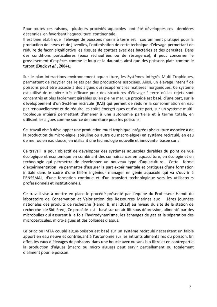 Etude technico-économique et environnementale d’un projet d’une ferme aquacole multi-trophique à terre