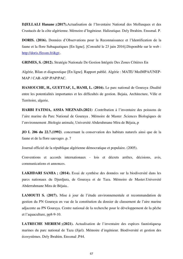 Inventaire des espèces marines du parc national de Gouraya