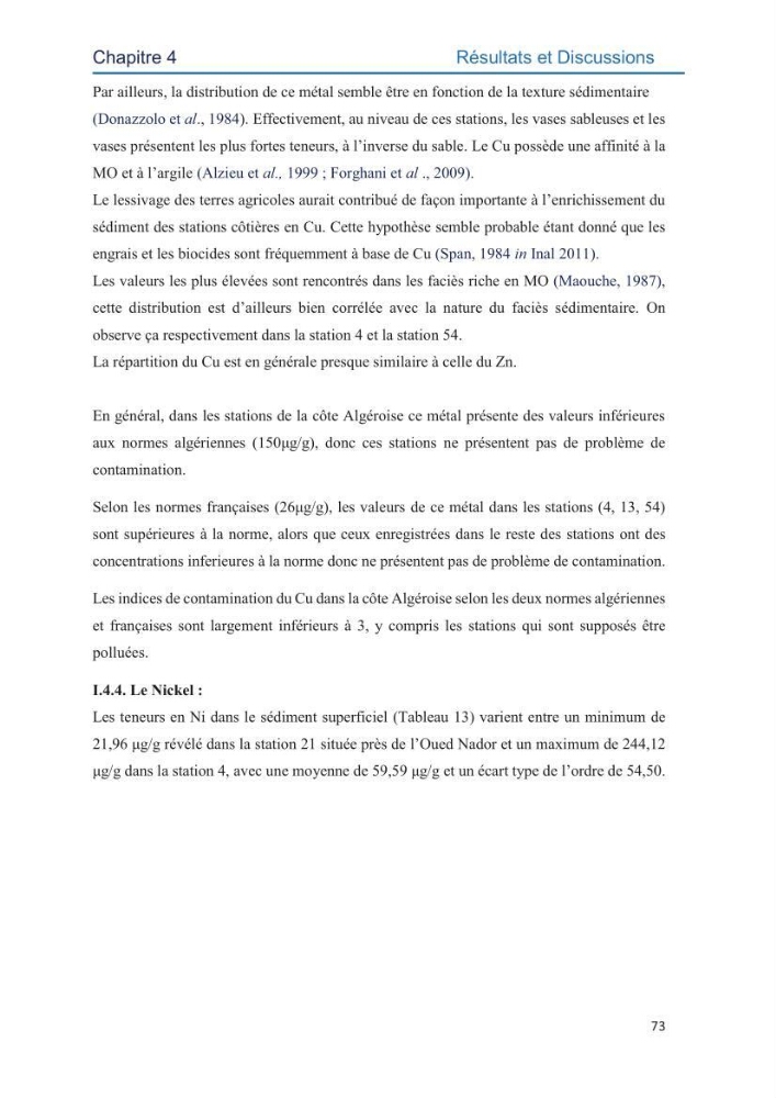 Contamination des sédiments marins de la côte Algéroise par les métaux traces