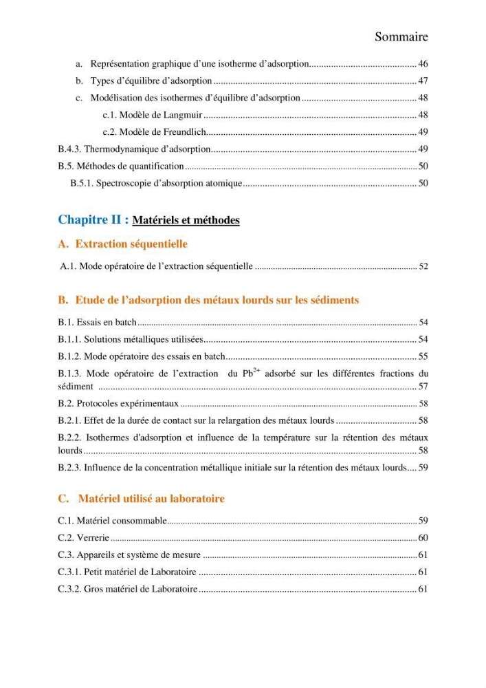 Comportement des éléments traces métallique dans une matrice sédimentaire par des études d\'extration séquentielle et par adsorption :