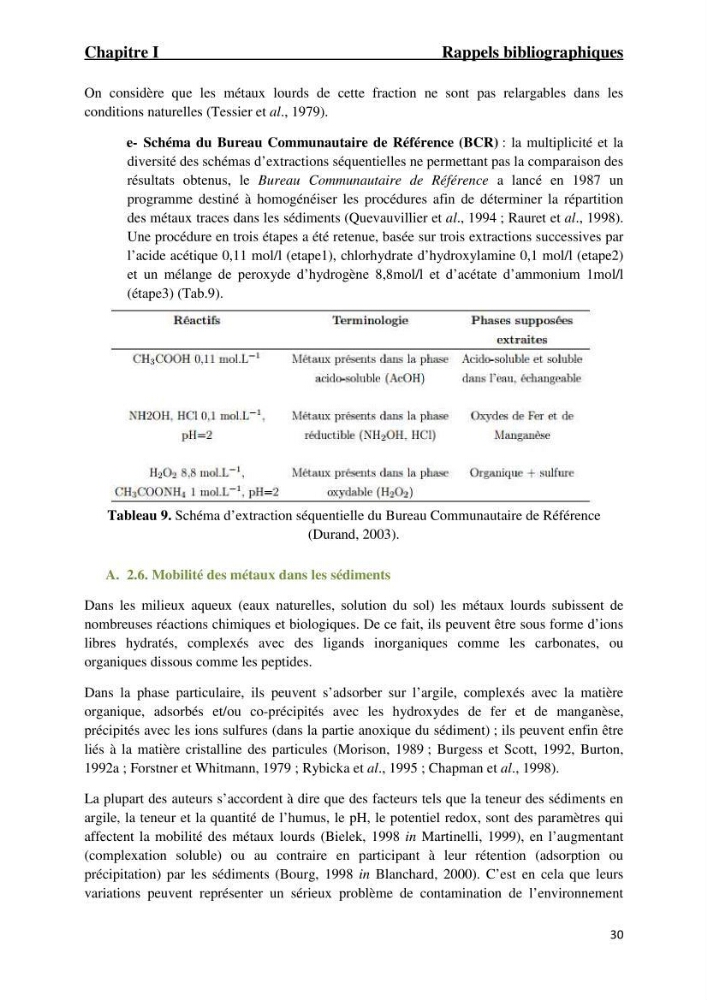 Comportement des éléments traces métallique dans une matrice sédimentaire par des études d\'extration séquentielle et par adsorption :