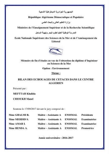 Bilan des échouages de cetacés dans le centre Algérien: Bilan des échouages de cetacés dans le centre Algérien: