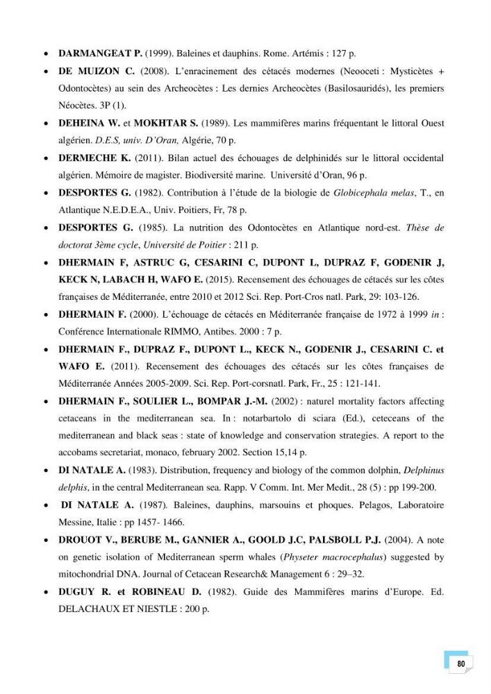 Bilan des échouages de cetacés dans le centre Algérien: