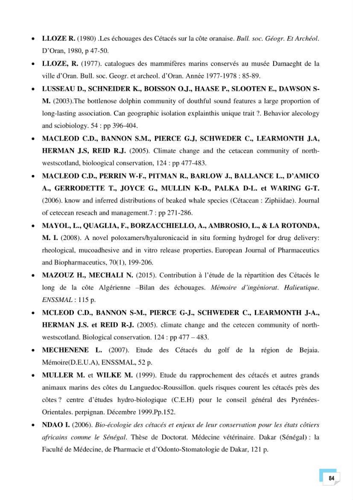 Bilan des échouages de cetacés dans le centre Algérien: