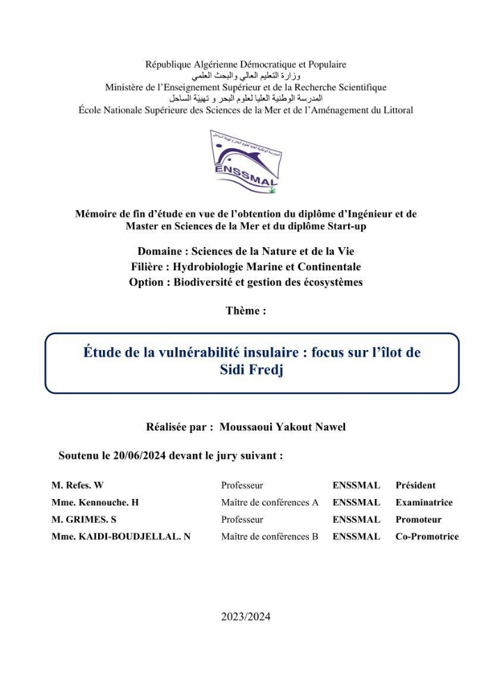 Etude de la vulnérabilité insulaire focus sur l’îlot de Sidi Fredj