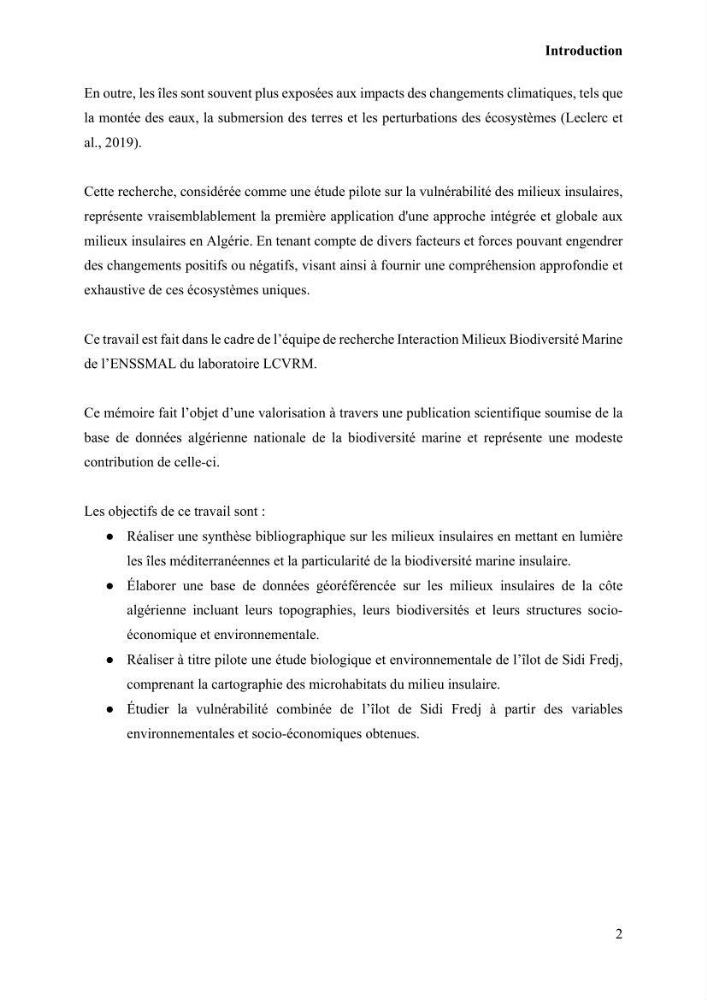 Etude de la vulnérabilité insulaire focus sur l’îlot de Sidi Fredj