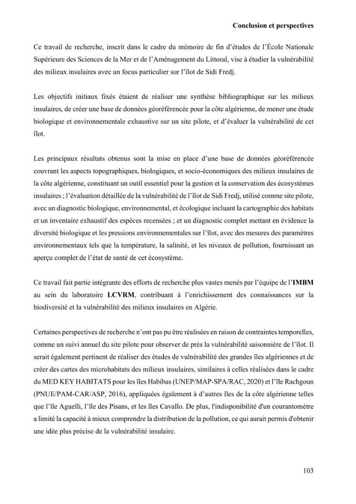 Etude de la vulnérabilité insulaire focus sur l’îlot de Sidi Fredj