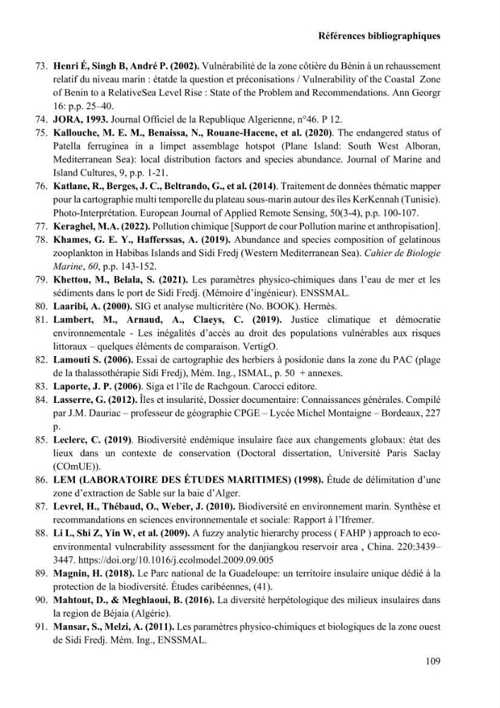 Etude de la vulnérabilité insulaire focus sur l’îlot de Sidi Fredj