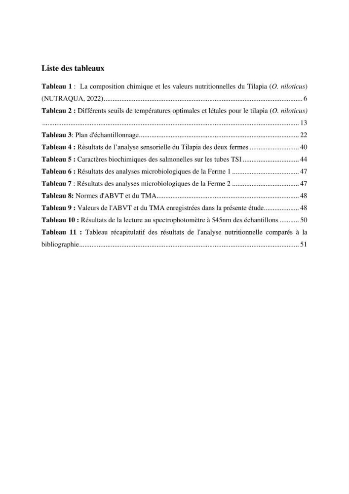 Evaluation de la qualité Organoleptique, Hygiénique et Nutritionnelle du Tilapia (Oreochromis sp.) de deux fermes aquacoles.