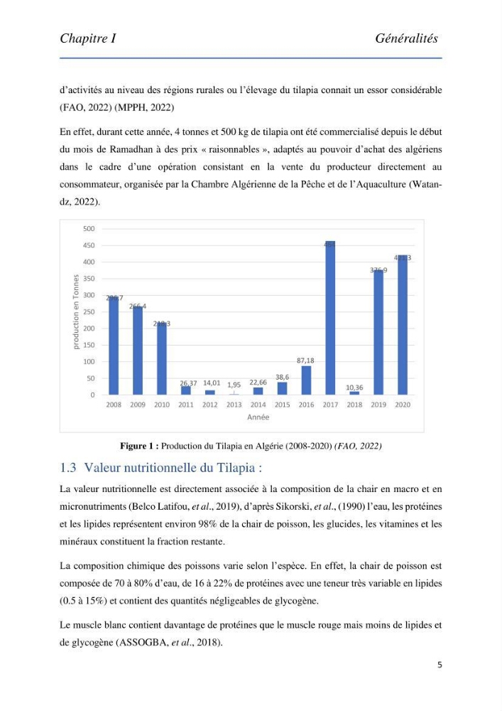 Evaluation de la qualité Organoleptique, Hygiénique et Nutritionnelle du Tilapia (Oreochromis sp.) de deux fermes aquacoles.